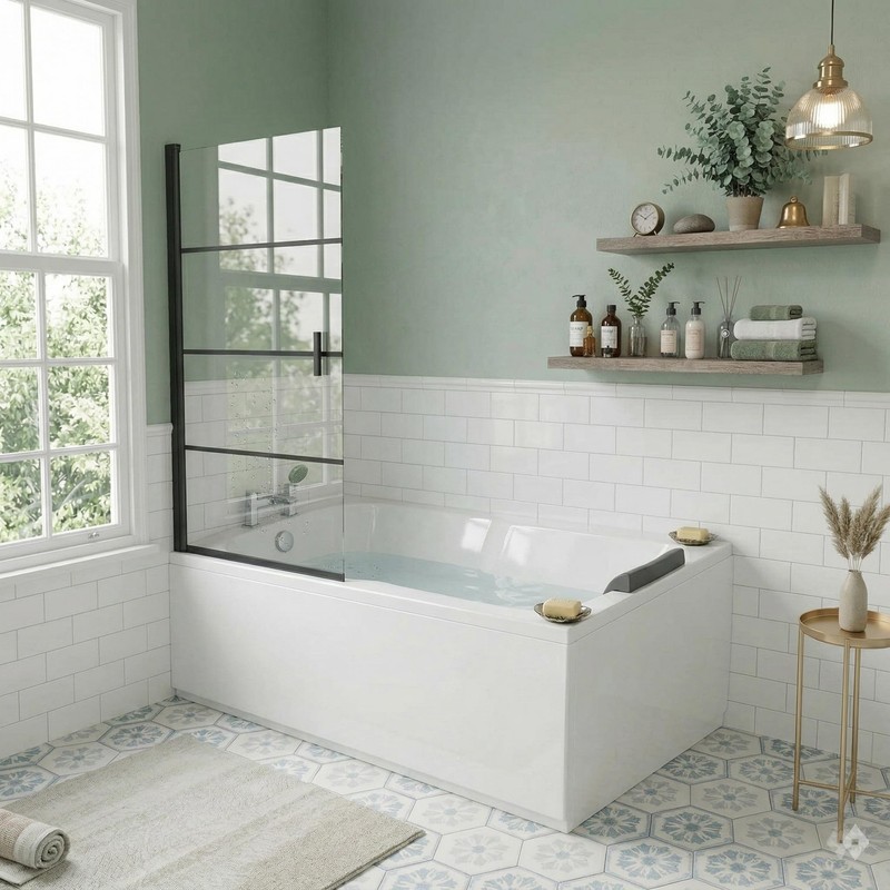 Bathtub Glass Shower Door 30" x 55", Pivot Swing Hinged