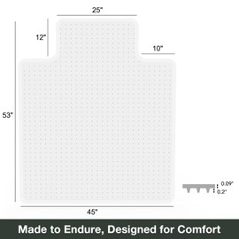 FUNMAT Chair Mat for Carpet, 45" x 53" Easy Glide Desk Chair Mat for Carpeted Floors, Beveled Edge Vinyl Mat with Grips, Heavy Duty Carpet Protector for Home Office, Clear(with Lip)