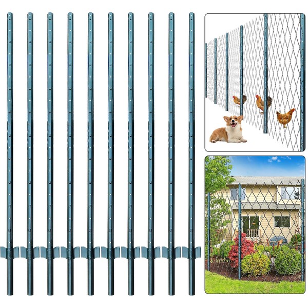 Thealyn Fence Posts 6 Feet,Pack of 10,Metal U Post Sturdy