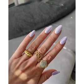 StarzeniYi Almond Press on Nails, Press on Nails Medium, Reusable Artificial Fake Nails, Full Cover False Nails for Women (Aurora Purple）