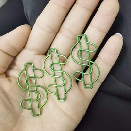 Rurili Creative Green Dollar Sign Divided Paper Clip Metal Bookmark Electroplating Office Clip for Home Office School File Organizing 50 Pcs (Green)