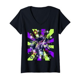 Womens Retro Horse Head 60s Horse Teen Girls Rider V-Neck T-Shirt