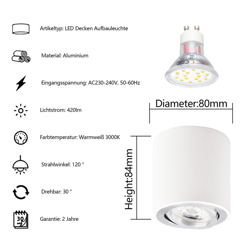 KYOTECH LED Surface-Mounted Ceiling Light Flat Swivelling 230 V Surface