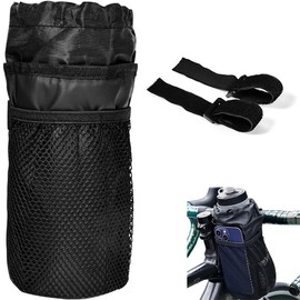 Garegce 1PCS Bike Cup Holder with Mesh Pockets Phone Bag, Insulated Water Bottle Holder, Waterproof Drink Bag with Drawstring for Handlebar Mountain Bike, Road Bicycle Wheelchair, Scooter