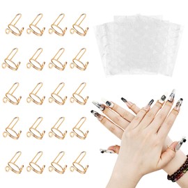 20Pcs Wudu Nail Rings, Size Adjustable Nail Rings with 120Pcs Adhesive Nail Tabs, Reusable Detachable Nail Rings for Halal Nail, Muslim Wearing Manicure Nails(Gold)