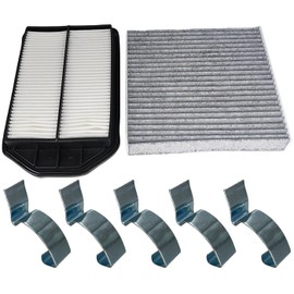 Engine & Cabin Air Filter With 5 Pack Air Cleaner Box Intake Clips Fit for 2007-2009 Honda CR-V L4 2.4L, Replace 17220-RZA-000 80292-SDA-A01 17220RZA000 80292SDAA01