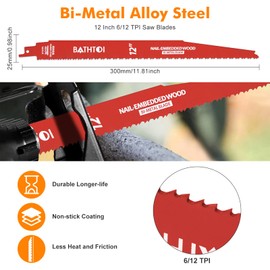 25 Pack 12 Inch 6/12 Tpi Reciprocating Saw Blades for Wood and Nail-Embedded Wood Cutting, Bi-Metal Sawzall Blades with 8% Cobalt for Longer Life and Faster Cutting Speed