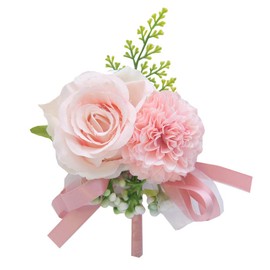 MOJUN Wedding Wrist Corsage Boutonniere Set Artificial Rose and Handmade Silk Bride Wrist Corsage and Men Boutonniere Set for Wedding Flowers Prom Decor (2 PCS,Pink)