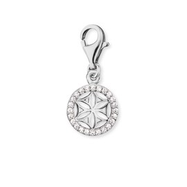 Engelsrufer Women's Charm Pendant Flower of Life Silver Made of Sterling Silver - Set with 24 Zirconia Stones - Lobster Clasp - Nickel-Free, Silver, Cubic Zirconia