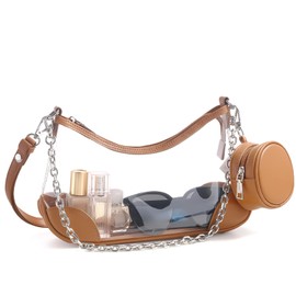 MIVELOYA Clear Bag for Stadium Events, Clear Purse for Women Concert Crossbody, PVC Shouler Bags with Coin Purse (Brown, 13IN)