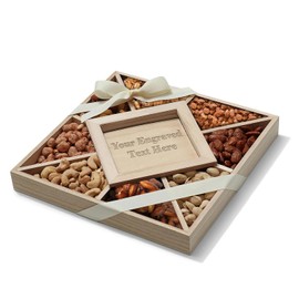NutoBliss First-of-Its-Kind Nuts Gift Basket – Custom Engrave Your Message on a Wood Centerpiece | A Unique Gourmet Gift Basket for Any Occasion – Birthday, Holiday, Anniversary & More!