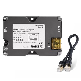 Power Over Ethernet Injector 150W Gigabit Passive Power Over Ethernet Injector with Cat8 Cable DC48‑57V