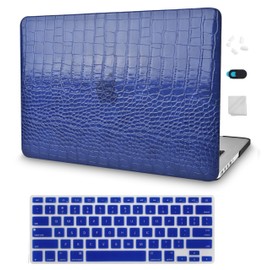 KECC Case Compatible with MacBook Pro 13 inch Case 2020-2024 with Touch Bar M2 A2338 M1 A2289 A2251 Italian Leather Hard Shell + Keyboard Cover (Navy Crocodile Leather)