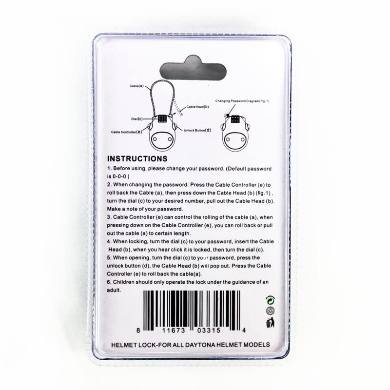 Daytona Helmets Motorcycle Helmet Lock - Retractable Cable Lock, Matte