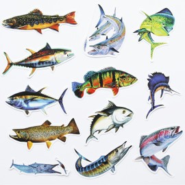 50Pcs Funny Fishing Rod Decals Grouper Bass Trout Sailfish Stickers Fishing Decals for Trucks Window Boat