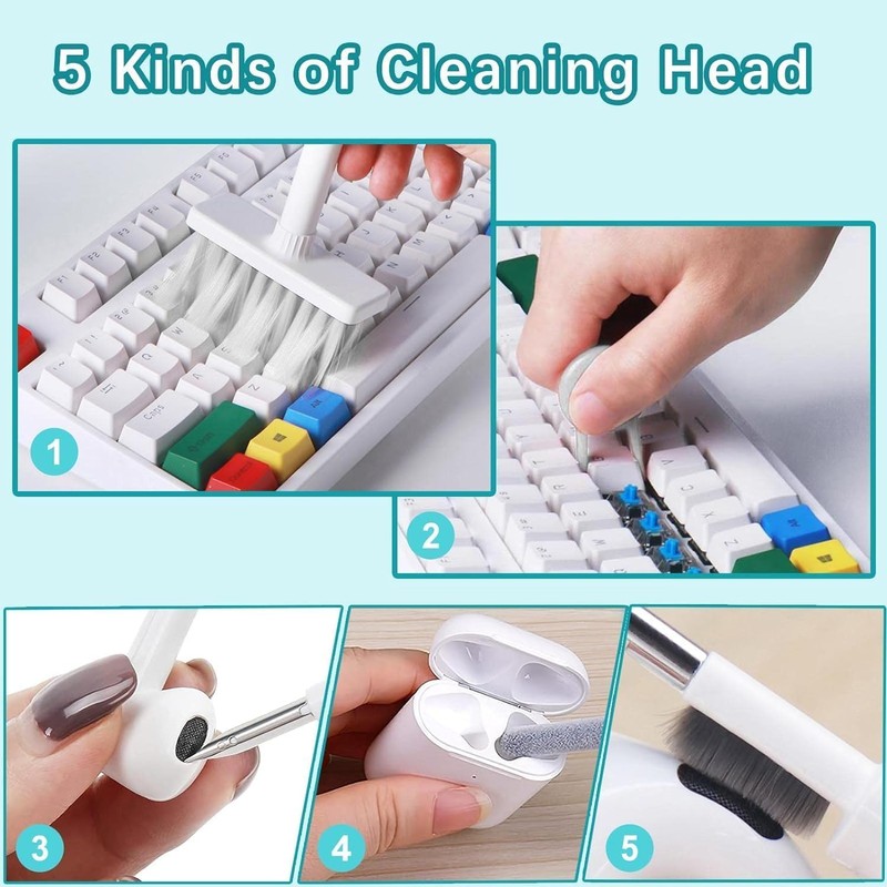 PeakTrend 5 in 1 Keyboard Cleaning Brush Kit,Multifunctional Earbuds Cleaner