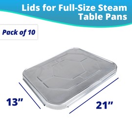 IDL Packaging Aluminum Foil Lids for Full Size Aluminum Steam Table Pans - 21" x 13" (pack of 10) - Disposable Cover for Aluminum Grill Pans - Oven & Freezer Safe - Durable Top for Aluminum Foil Pan