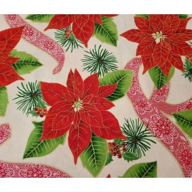 VIP Perfect Poinsettias BTY VIP Premium Large Red Christmas Floral on Ecru