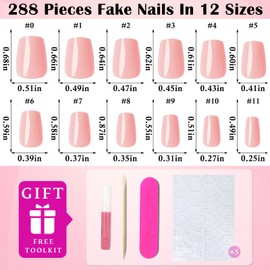 LoveOurHome 288pc Nude Coffin Press on Nails Short Fake Nails with Glue Tabs, Nude Glue on Nails Press on Nails Women Acrylic Nails XS Coffin Fake Nails Short False Nails Kids Artificial Fingernails