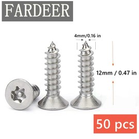 FarDeer Stainless Steel Flat Head Self-Tapping Screws M4 / M5 Security Silver Sheet Metal Screws Torx Sheet Metal Screws Security Silver Screws Anti-Theft Tamper Proof. (M4*12mm * 50pcs)