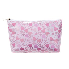 Large Waterproof PVC Beach Pool Makeup Bag with Bow Pattern, Cute Cosmetic Accessories Pouch with Zipper, Coquette Carry-on Travel Toiletry Bag for Women Girls(05Heart Bow)