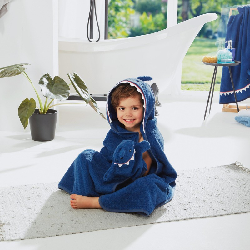Erwin Müller Children's Hooded Bath Towel Shark Walk, Terry, Blue,
