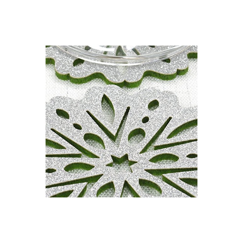 Floral Snowflakes Felt Coasters, Set of 4 (Silver/Green Reversible)