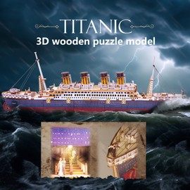 Vziimo Titanic 3D Puzzles for Adults, LED Titanic Metal Ship Model Building Kits for Home Desk Decor, 368 Pcs Wooden DIY Arts and Crafts Collection Gifts for Couples Women Kids 12 +