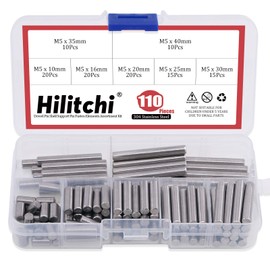 Hilitchi 110 Pcs Dowel Pin Stainless Steel Shelf Support Pin Fasten Elements Assortment Kit - Size Include 5mm x 10mm / 16mm / 20mm / 25mm / 30mm / 35mm / 40mm