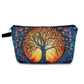 YULUENZE Stained Glass Magical Tree Makeup Bag Cute Small Organizer Bag with Zipper World Tree Print Cosmetic Bag Fancy Tree Birthday Presents for Women Friends Sisters BFF