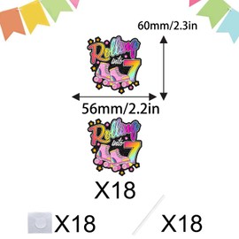 Roller Skate 7th Birthday Cupcake Toppers 18-PC Set - Lovely Roller Skate Themed Birthday Party, Retro Roller Skate Themed Party, or Disco Ball Party Decoration for Boys or Girls - LIANGSS