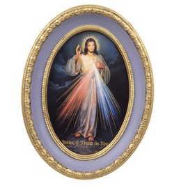 Needzo Divine Mercy Framed Print, Oval Gold Toned Frame, Traditional Christian Art, 5.5 in x 7.5 in
