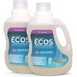 ECOS 2x Hypoallergenic Liquid Laundry Detergent, Lavender, 200 loads, 100oz Bottle by Earth Friendly Products (Pack of 2)