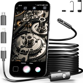 oolong Endoscope Inspection Camera,Illuminated Dual HD Lens,1920P HD IP67 Waterproof Downspout Borescope with 8 Adjustable LED,16.5FT/5M Semi-Rigid Cable, Compatible with Android and iOS Devices