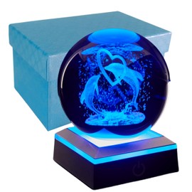 3D Dolphin Crystal Ball Night Light, Upgraded 3.15 Inch Glass Ball Lamp with LED Base, Dolphin Lamp Decor, Birthday Holiday Xmas Gifts for Boys Girls Friends (Dolphin)