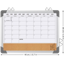 EAONE 16x12 in Double Side Whiteboard Calendar & Cork Board Combo for Wall, 3 in 1 Magnetic Dry Erase Whiteboard Monthly Calendar and Bulletin Board with Aluminum Frame for Home Office Kitchen