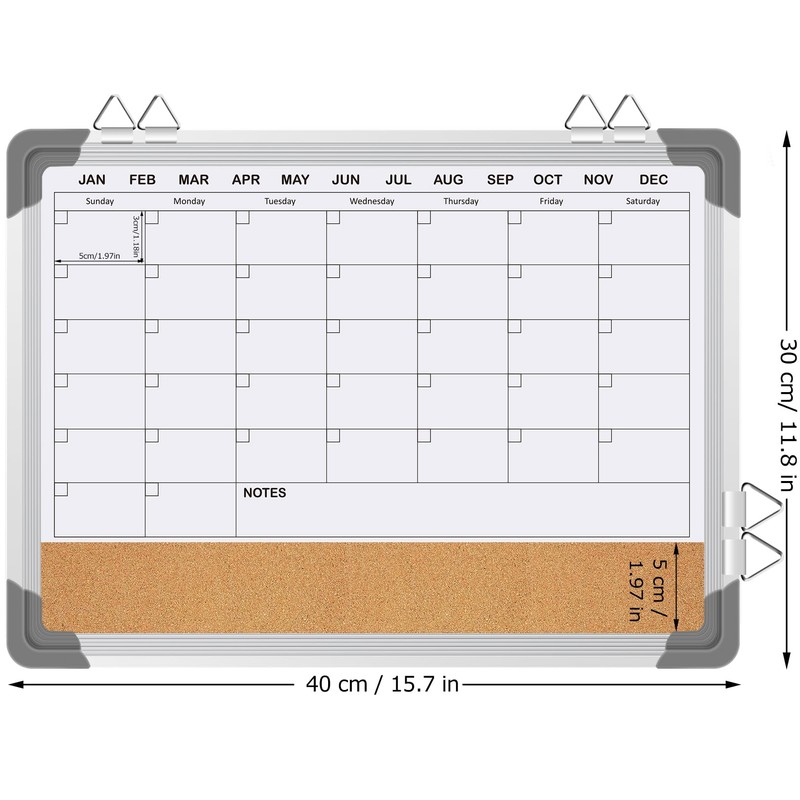 EAONE 16x12 in Double Side Whiteboard Calendar & Cork Board