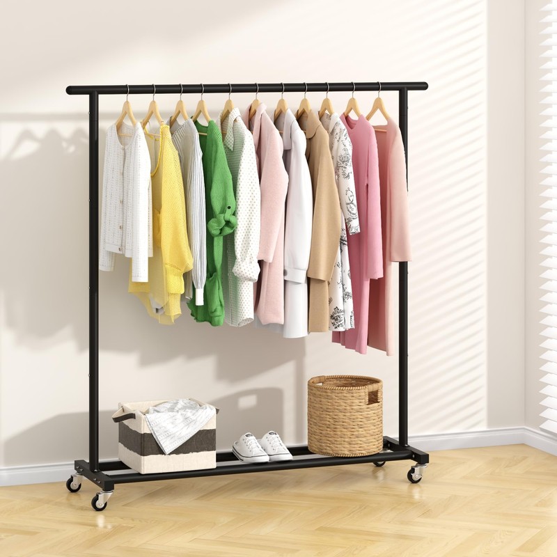 Buzowruil Metal Rolling Clothing Rack Adjustable Freestanding Garment Organizer with