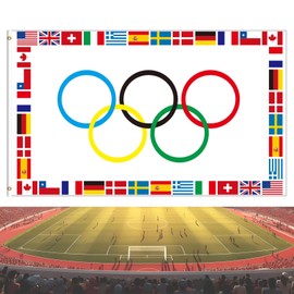 5ft x 3ft large Flags for Oly Games,Oly Decorations,2024 Oly Games Flags,2024 Games Decoration Oly Merchandise,Oly Ring Flags Bunting for Home,Garden,Bar,Club,Party And Street