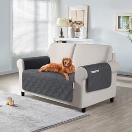 TAOCOCO Waterproof Loveseat Covers for Pets Dogs with Non Slip Backing, Sofa Seat Covers with Side Pocket for 2 Cushion Couch Washable Dog Couch Cover Sofa Slipcovers(Loveseat, Charcoal Gray)
