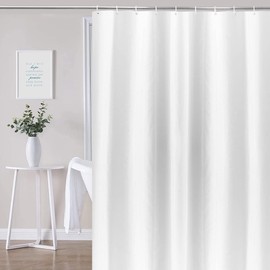 YISURE Shower Curtain, White, Anti-Mould, Height 210 cm, Textile, Polyester Fabric, Machine-Washable with 12 Metal Eyelets, Width 180 x Height 210 cm