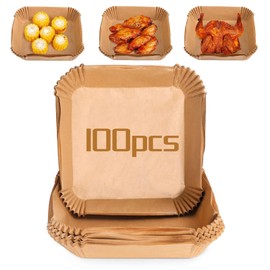 Air Fryer Parchment Paper Liner, 100PCS Square Liners Disposable, Greaseproof for Fryer, Compatible with COSORI, Ninja, Tower Cosori (Unbleached) (20x16CM)