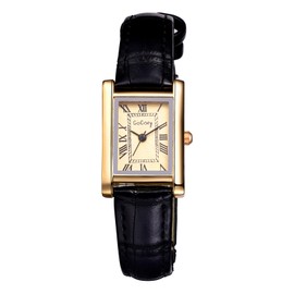 Lancardo Small Wristwatch for Women: Analog Quartz Square Leather Strap Roman Numerals Dainty Watches for Lady Valentine's Day, gold, Modern