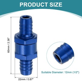 uxcell 2Pcs 12mm (1/2") Fuel Check Valve, Non-Return One Way Check Valve, Aluminum Alloy Control Accessories for Petrol, Diesel, Gas, Oil, Air, Water, Blue