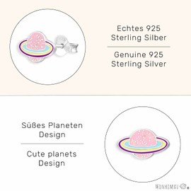Monkimau Children's Earrings Saturn Planet 925 Sterling Silver Pink Enamelled, Sterling Silver