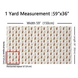 Highland Cow Fabric by The Yard, Flower Bull Cattle Upholstery Fabric for Chairs Sofa, Western Funny Animal Decorative Fabric, Wildlife Farmhouse Cow Indoor Outdoor Fabric DIY Sewing, 1 Yard, White
