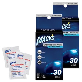 Mack's Shooters Lens Wipes - 2 Packs of 30 Pre-Moistened Lens Cleaning Wipes