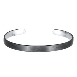 Kuzzoi Buddha Men's Silver Bangle Open, Handmade from Solid 925 Sterling Silver, Matted Oxidised, Basic Bracelet for Men in Used Look, 6 mm Wide, Sterling Silver