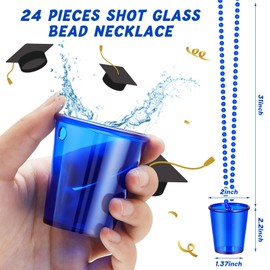 Sureio 24 Pieces Shot Glass on Beaded Necklace Plastic Shot Cup Necklace Bachelorette Party Team Men and Women Supplies(Royal Blue)