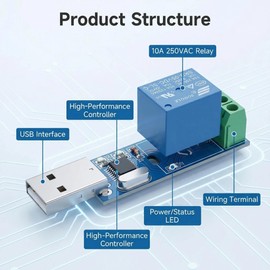 JESSINIE USB Serial Port Control Relay Module Sturdy Durable Lightweight USB Relay Module USB Intelligent Control Switch Overcurrent Protection Intelligent Command Control Switch Intelligent Home